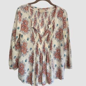 Anthropologie Vanessa Virginia Mahdia Block Print Peasant Pull On Blouse SZ XS